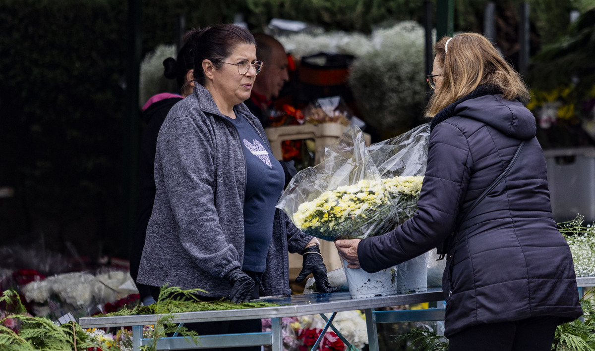 Día de los Santos, gente llevando flores al cementerio, cementerio, flores en el cementerio, Día de todos los SNTO, GENTE COMPRANDO FLORES Y LLEVÁNDOLAS AL CEMENTERIO,  / RUEDA VILLAVERDE