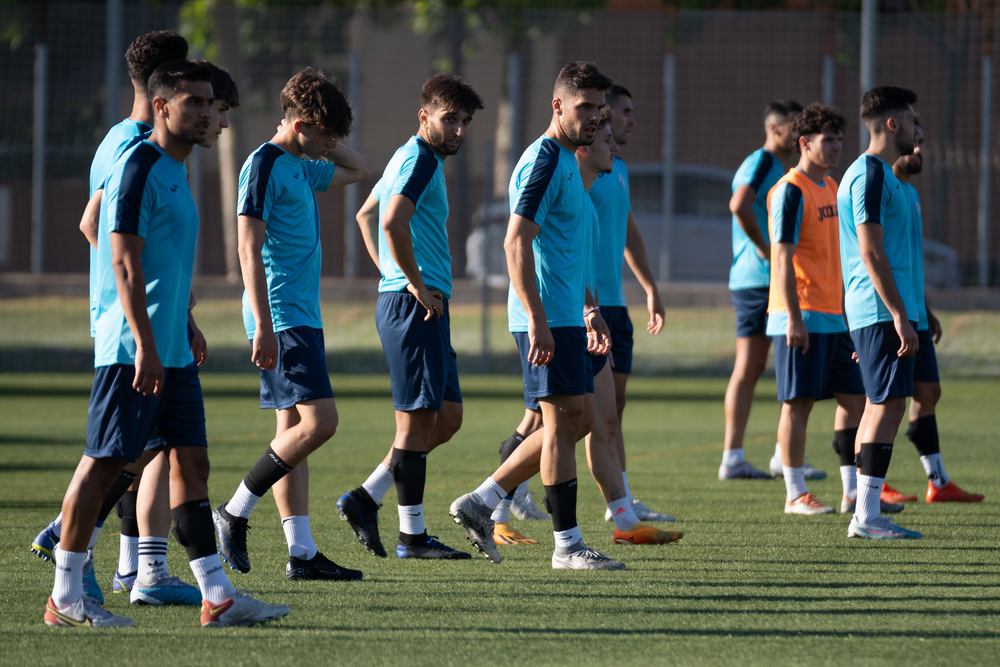 Jugadores del Manchego, durante un entrenamiento de pretemporada.