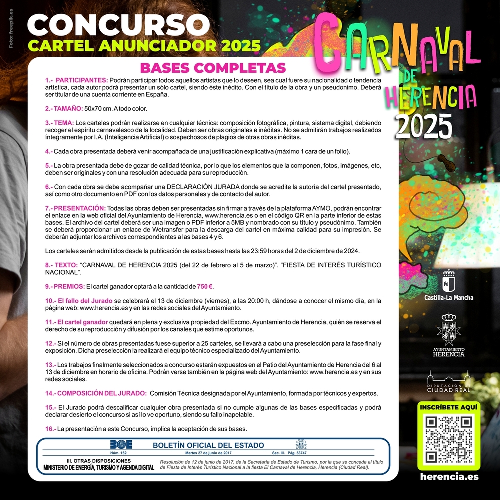 Herencia aumenta la cuantía del concurso de cartel de Carnaval