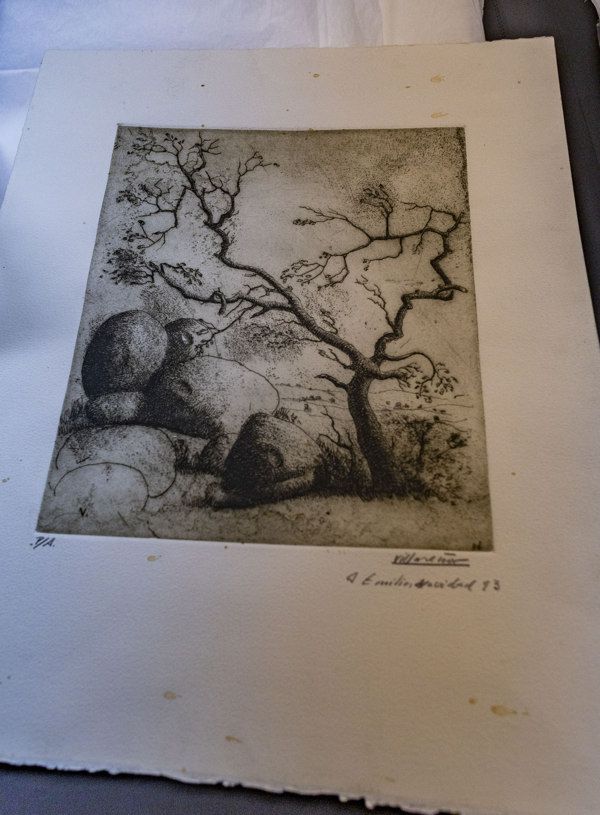 pEDRO lOZANO, CONCEJAL DE CULTURA, NOS MUESTRA ALGUNOS CUadros y dibujos recuperados del pintor López- Villaseñor  por su centenario, pinturas del pintor López Villaseñor recuperadas para su colección en el muséo  / RUEDA VILLAVERDE