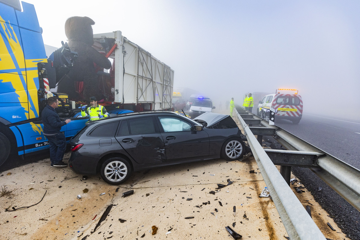 accidente multiple por la niebla, con 3 fallecidos y 18 heridos en la autovia de andalucía en la A 4 a la altura de Santa Cruz de Mudela,  accidente multiple en tre varios camiones y coches con tres fallecidos y 18 heridos dos graves, suceso  / RUEDA VILLAVERDE