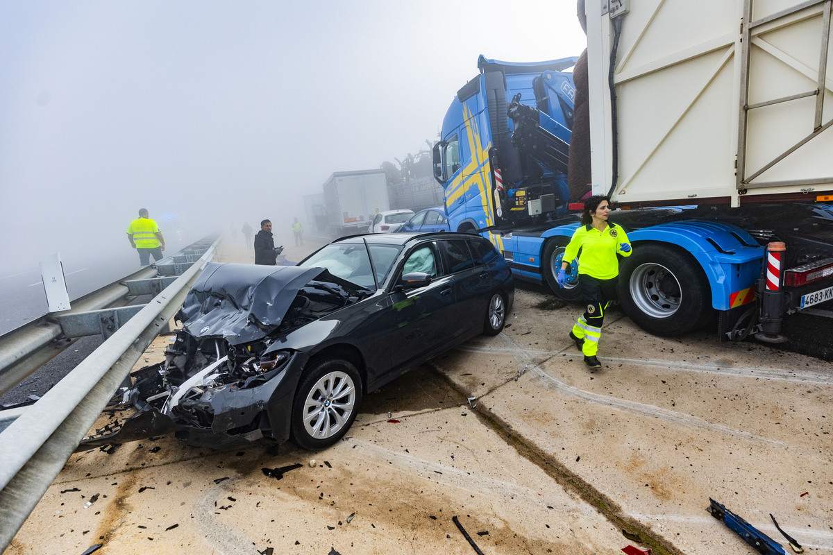 accidente multiple por la niebla, con 3 fallecidos y 18 heridos en la autovia de andalucía en la A 4 a la altura de Santa Cruz de Mudela,  accidente multiple en tre varios camiones y coches con tres fallecidos y 18 heridos dos graves, suceso  / RUEDA VILLAVERDE