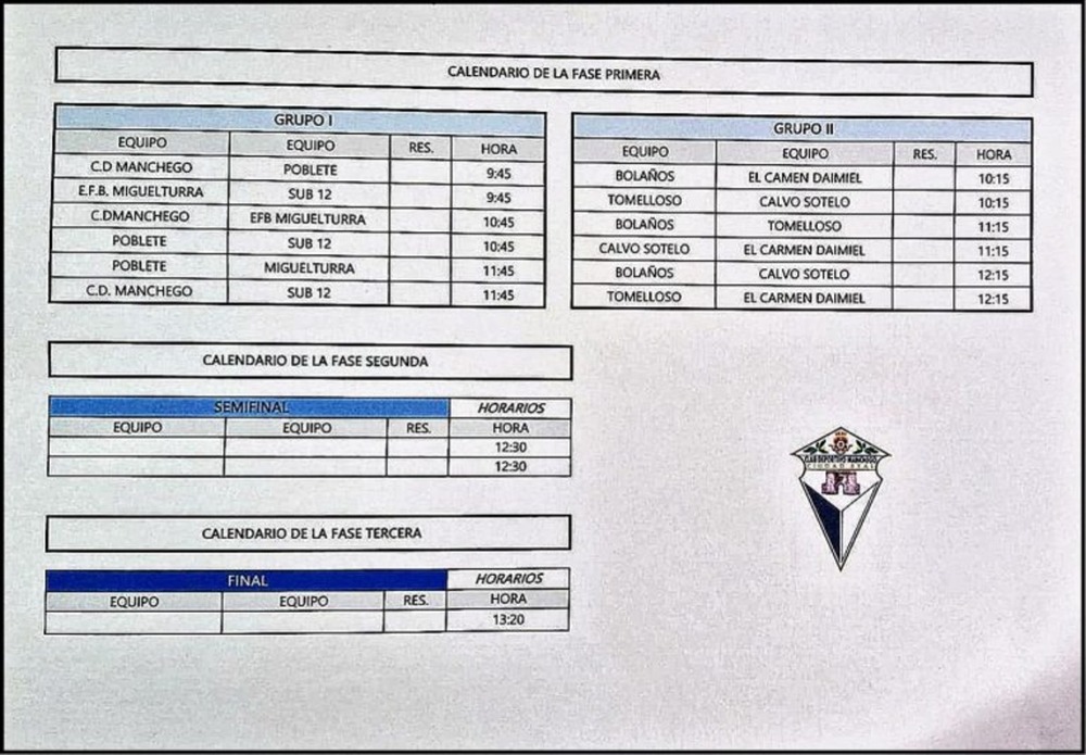 Horarios del torneo.