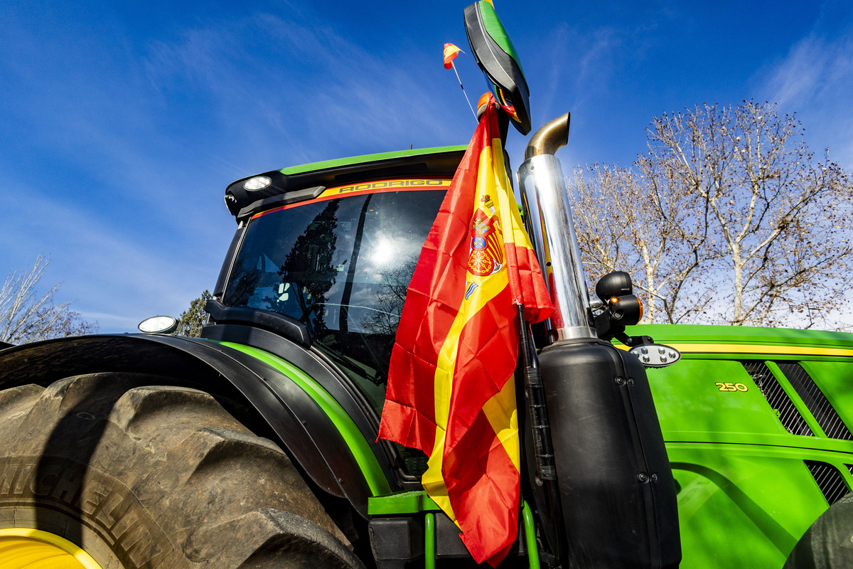 manifestaciuón de agricultores en ciudad real con sus tractores, protesta en tractores de los agricultores por ciudad real, tractorada de los agricultores   / RUEDA VILLAVERDE