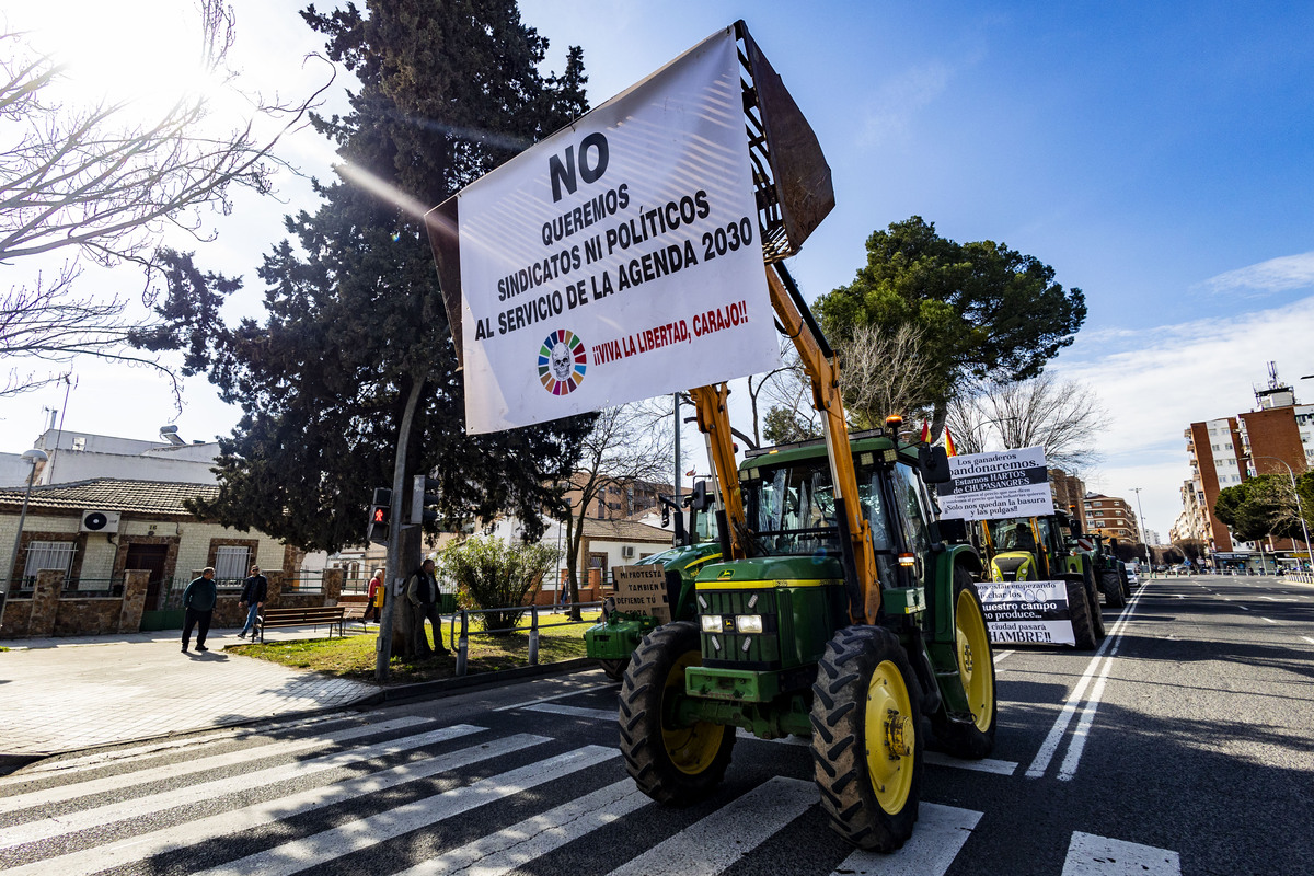 manifestaciuón de agricultores en ciudad real con sus tractores, protesta en tractores de los agricultores por ciudad real, tractorada de los agricultores   / RUEDA VILLAVERDE