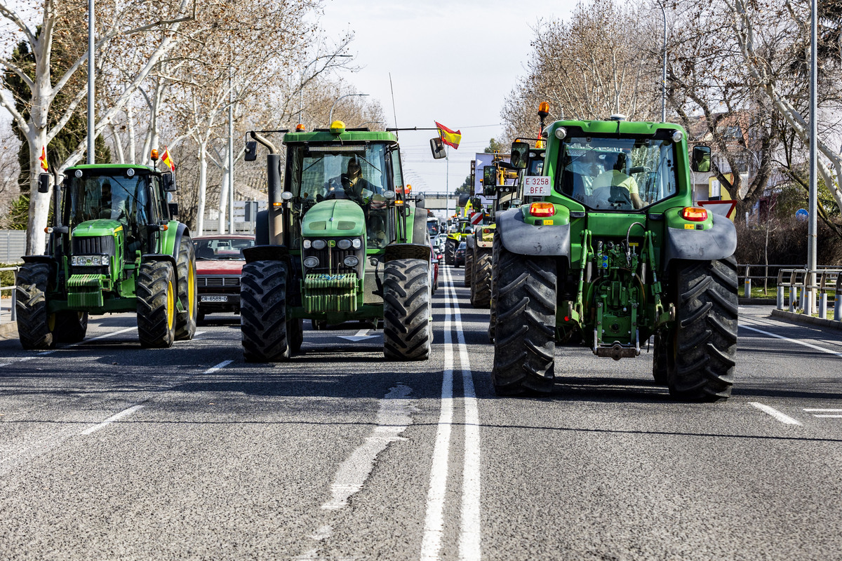 manifestaciuón de agricultores en ciudad real con sus tractores, protesta en tractores de los agricultores por ciudad real, tractorada de los agricultores   / RUEDA VILLAVERDE