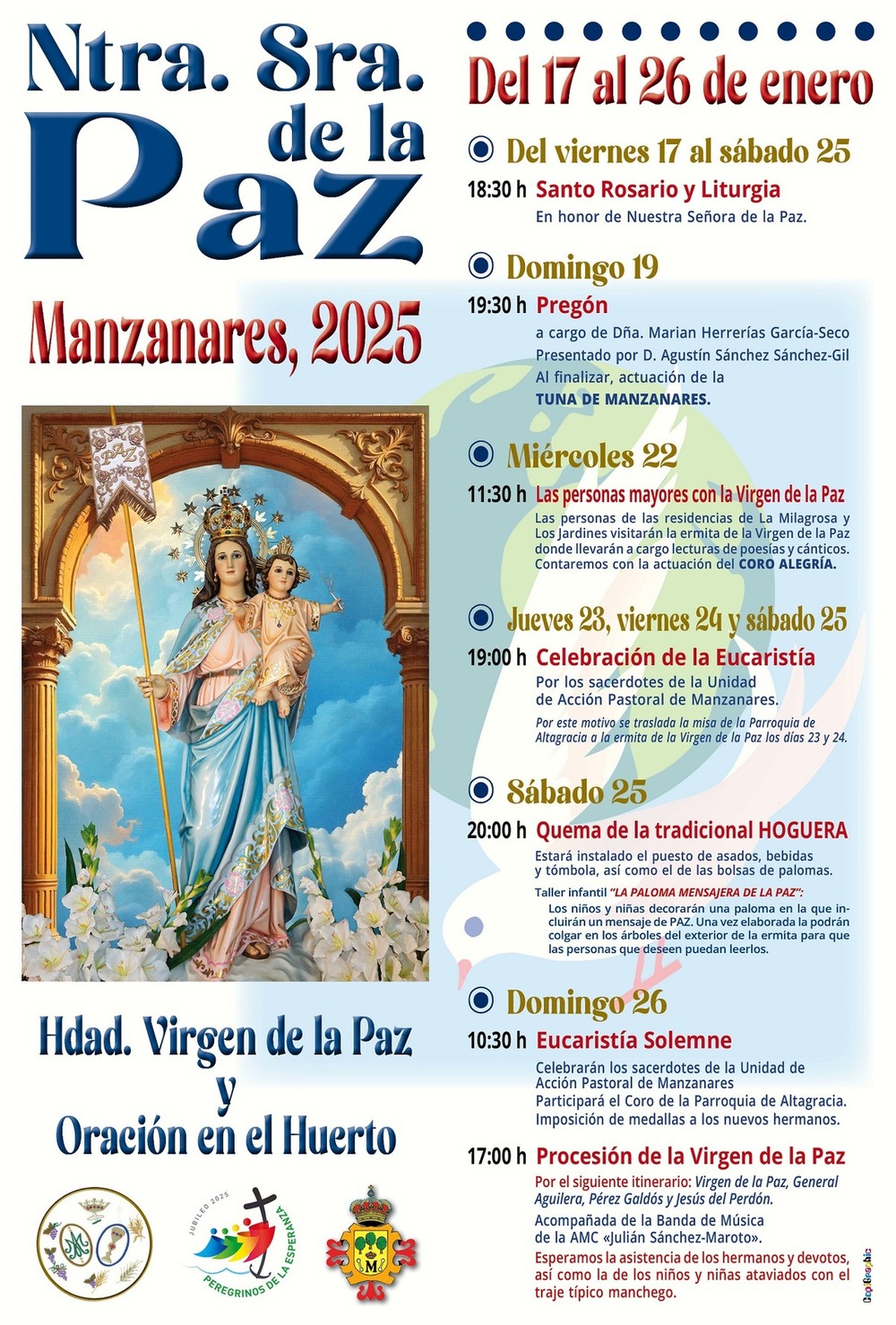 Cartel de las actividades de las fiestas en honor a la Virgen de la Paz