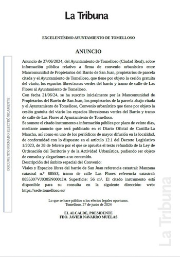 Anuncio del Ayuntamiento de Tomelloso