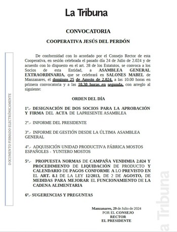 Convocatoria Cooperativa Jesús del Perdón