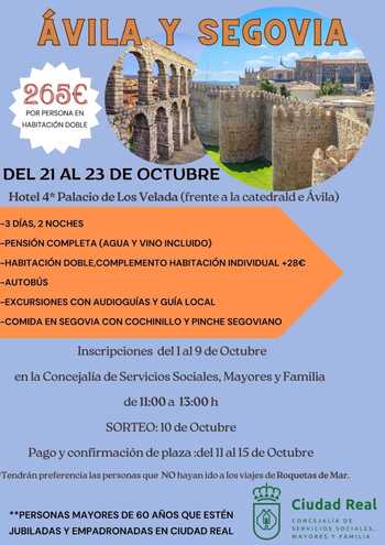 El Ayuntamiento organiza un viaje a Ávila y Segovia