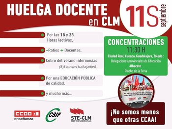 STE-CLM, CSIF y CCOO llaman a la protesta al sector educativo